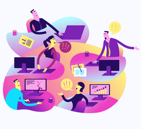 Flat Design Illustration For Presentation, Web, Landing Page: Office Life, Employees And Boss  Illustration