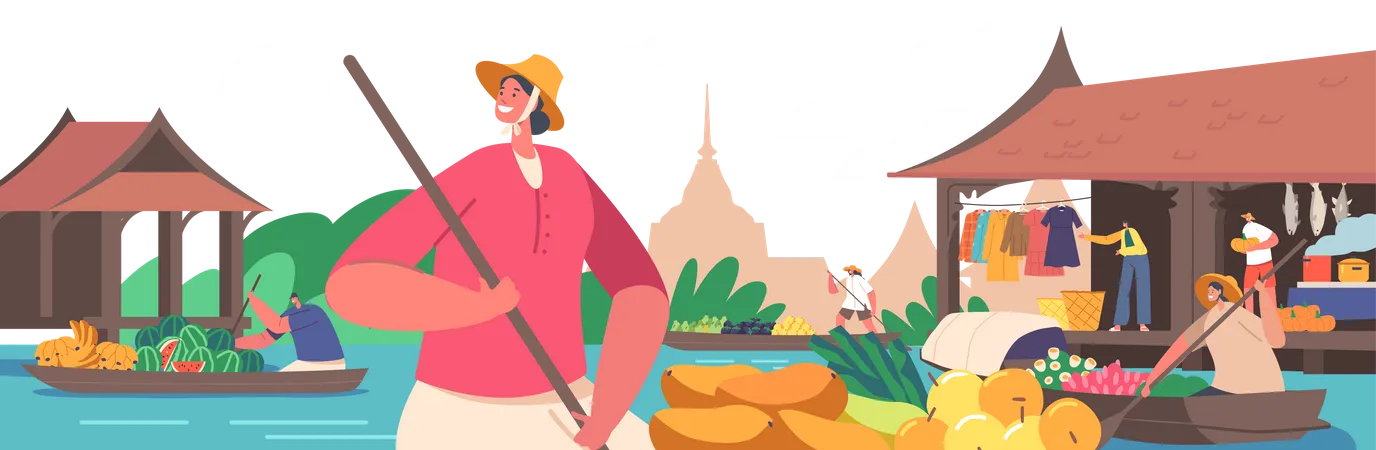 Floating Market in Thailand  イラスト