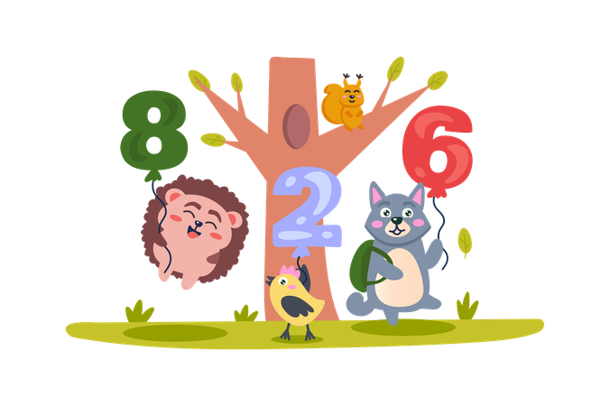 Flying numbers taught by teacher  Illustration