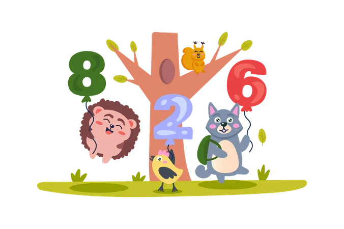 Flying numbers taught by teacher  Illustration