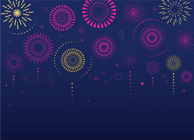 Fondo de fuegos artificiales y celebración.  Ilustración