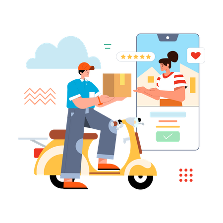 Food delivery on scooter  Illustration