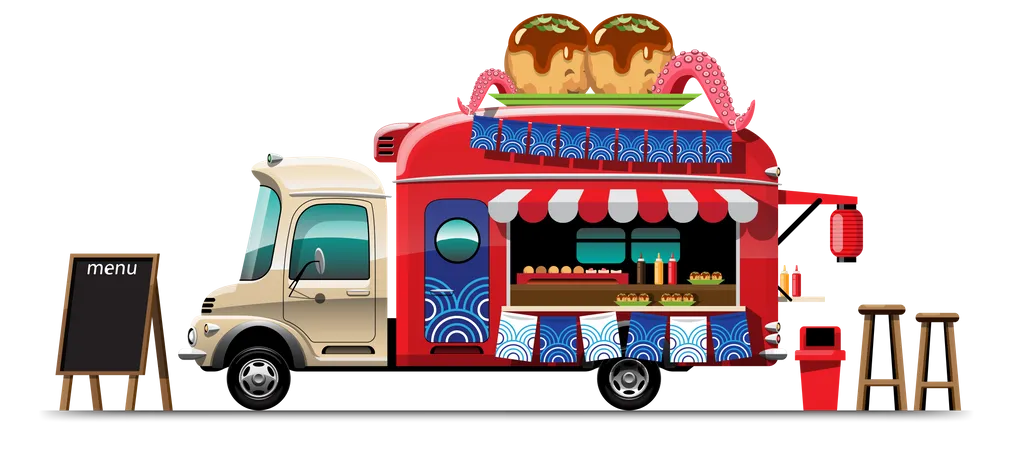 Foodtruck mit Takoyaki  Illustration