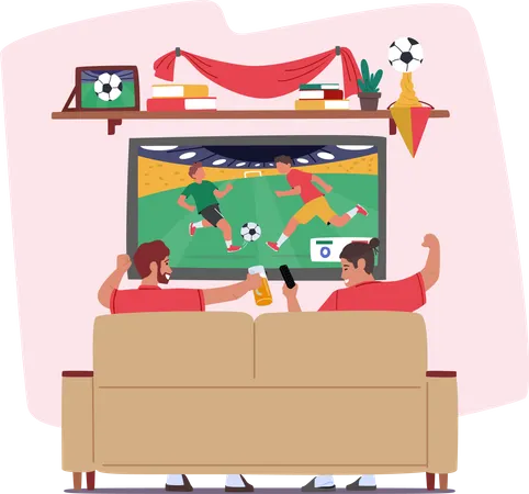 Football fans watching match  Illustration