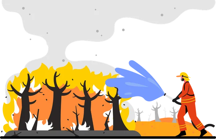 Forest fire causing air pollution  イラスト