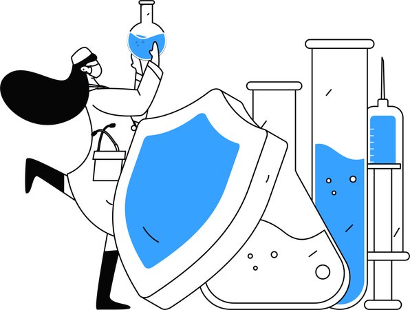 Forscher arbeitet an der Prüfung von Chemikalien  Illustration