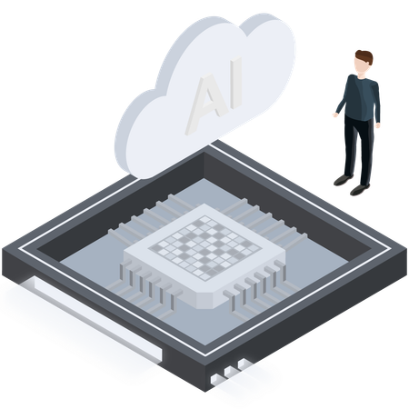 Forscher arbeitet an KI-Technologie  Illustration