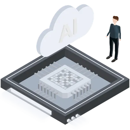 Forscher arbeitet an KI-Technologie  Illustration