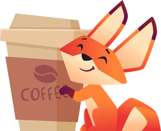 Fox holding coffee cup  Illustration