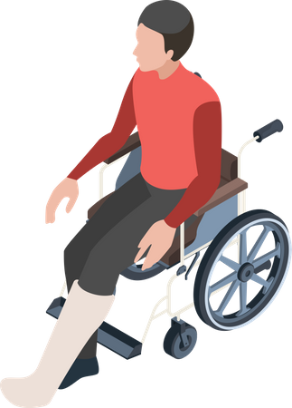 Fractured leg man sitting on wheelchair  일러스트레이션