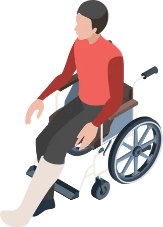 Fractured leg man sitting on wheelchair  일러스트레이션