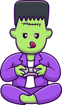 Frankenstein Playing Gaming Console  Illustration