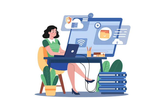 Frau arbeitet an Cloud-Server  Illustration