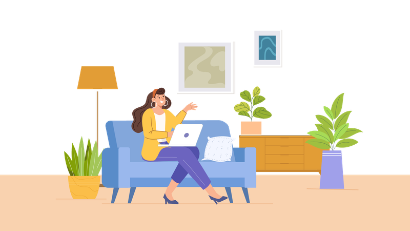 Frau, die zu Hause arbeitet  Illustration