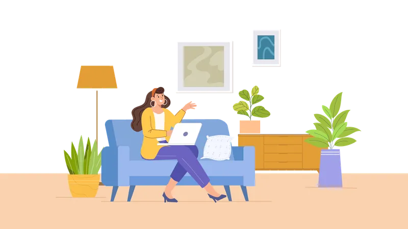 Frau, die zu Hause arbeitet  Illustration