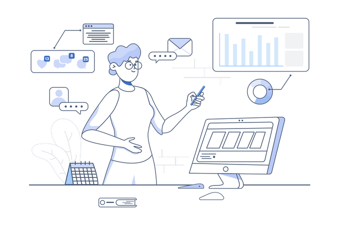 Frau macht Online-Analyse  Illustration