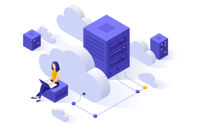 Frau nutzt Cloud-Datenbank  Illustration