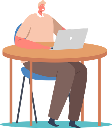 Freelancer sitting on armchair and desk working on laptop  Illustration