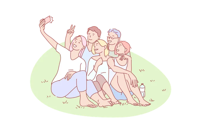 Friend taking selfie together  Illustration