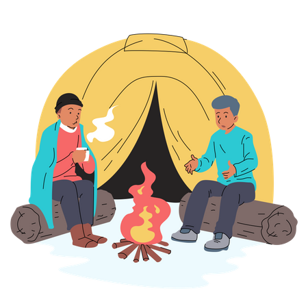 Friends Camping in forest  Illustration