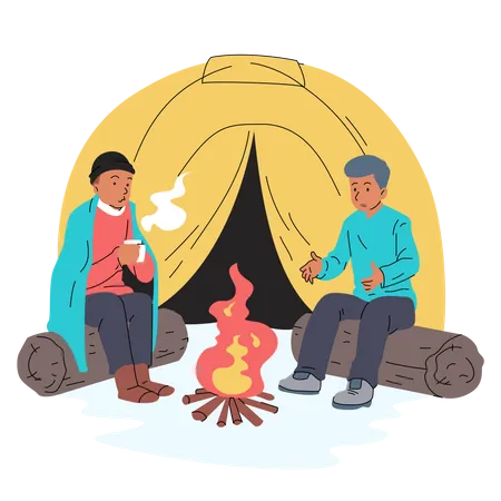 Friends Camping in forest  Illustration