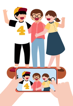 Friends clicking photos  Illustration