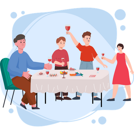 Friends doing dinner together  Illustration