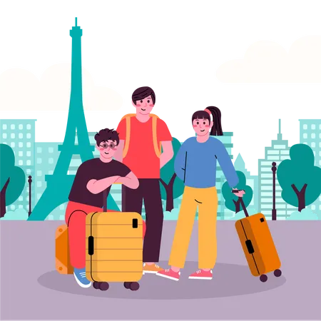 Friends enjoying Holiday in Paris City  Illustration