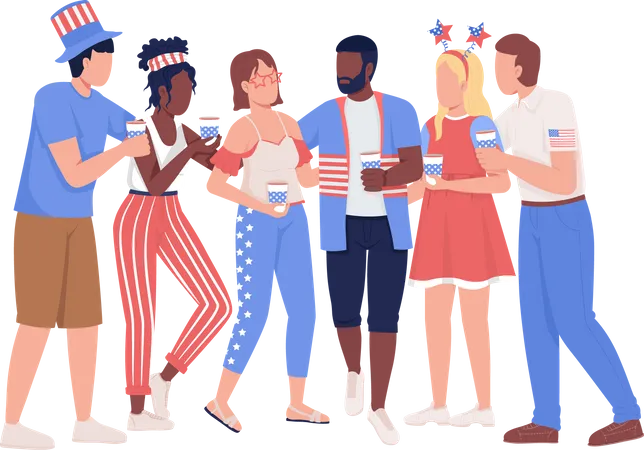 Friends group celebrating July fourth  Illustration