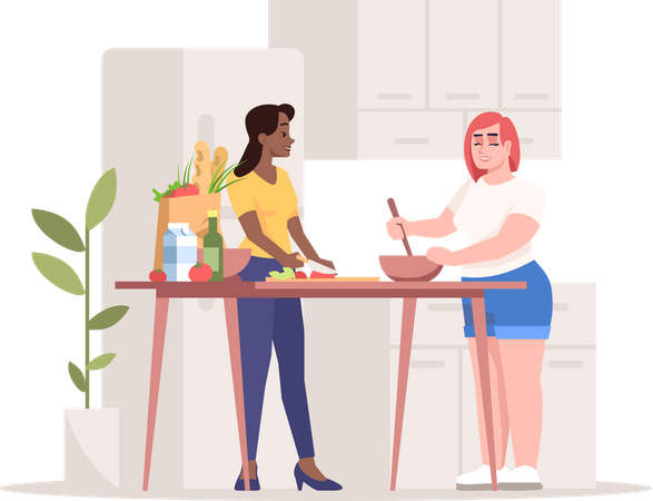 Friends making dish together  Illustration