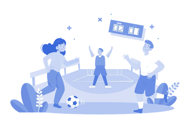 Friends playing football  Illustration