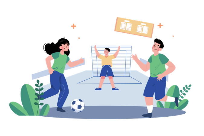 Friends playing football  Illustration