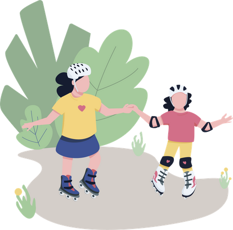 Friends roller skating in park  Illustration