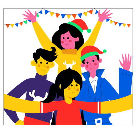 Friends taking new year selfie  Illustration