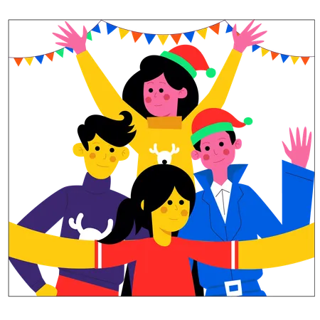 Friends taking new year selfie  Illustration