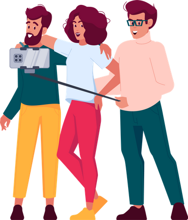 Friends Taking Selfie and Having Fun Together  Illustration