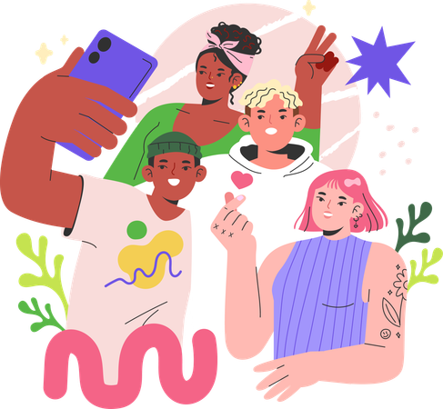 Friends taking selfie  Illustration