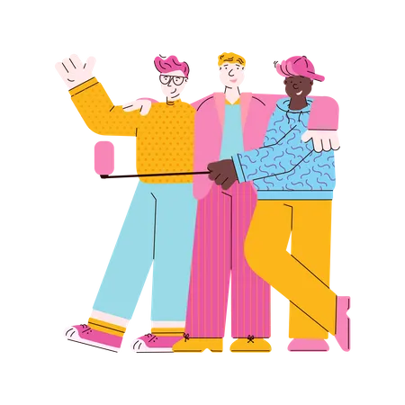 Friends taking selfie  Illustration