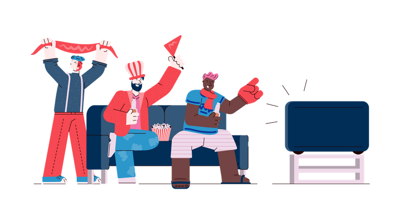 Friends watching Sports on TV  Illustration