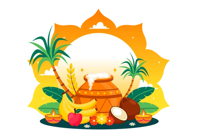 Fröhliches Pongal-Fest  Illustration