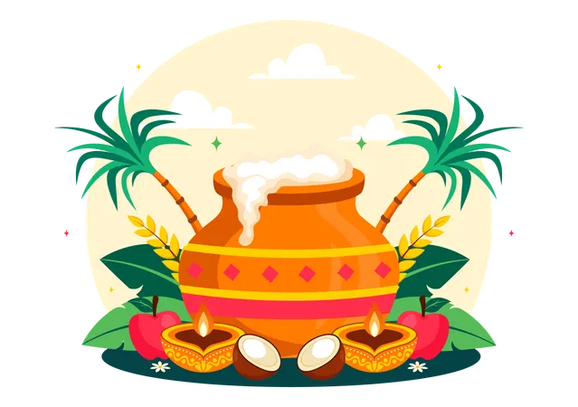 Fröhliches Pongal-Fest  Illustration