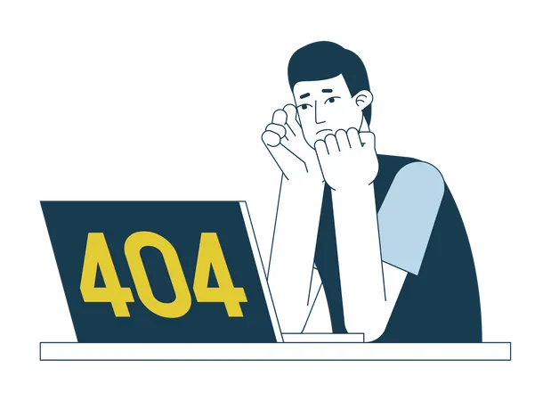 Mensaje flash 404 de frustración en la computadora portátil  Ilustración