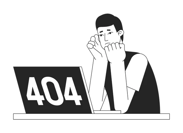 Mensaje flash 404 de frustración en la computadora portátil  Ilustración