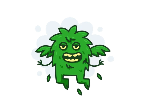 Funny and cute silly weed monster  Illustration