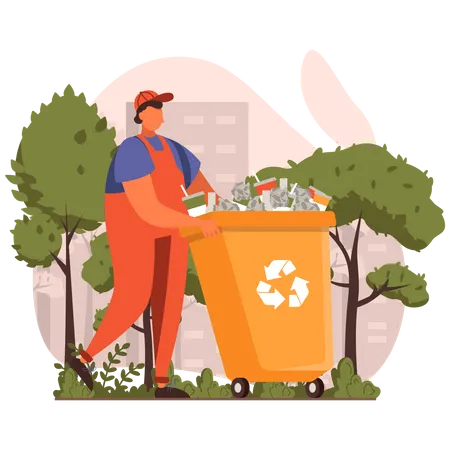 Garbage collector transporting waste to recycle  Illustration