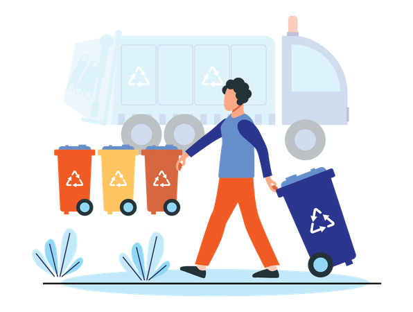 Garbage collector transporting waste to recycle  Illustration