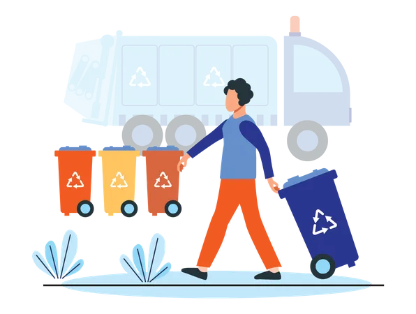 Garbage collector transporting waste to recycle  Illustration