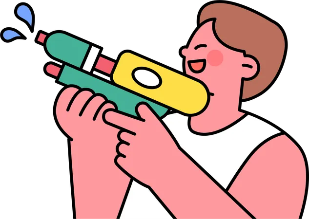 Garçon bénéficiant d'un pistolet à eau  Illustration