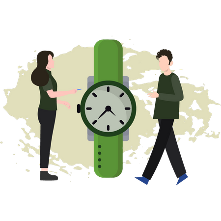 Garçon et fille regardant la montre-bracelet  Illustration