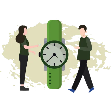 Garçon et fille regardant la montre-bracelet  Illustration